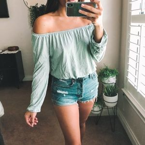 OOTD Fash Mint Green Off The Shoulder Top